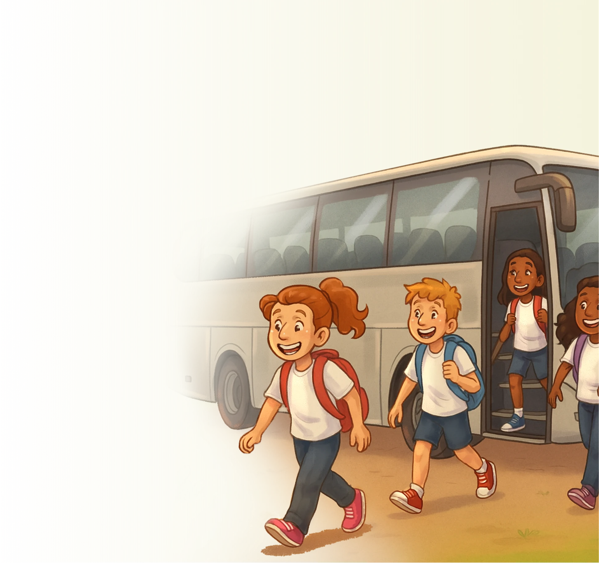 Estudantes desembarcando do ônibus para a visita